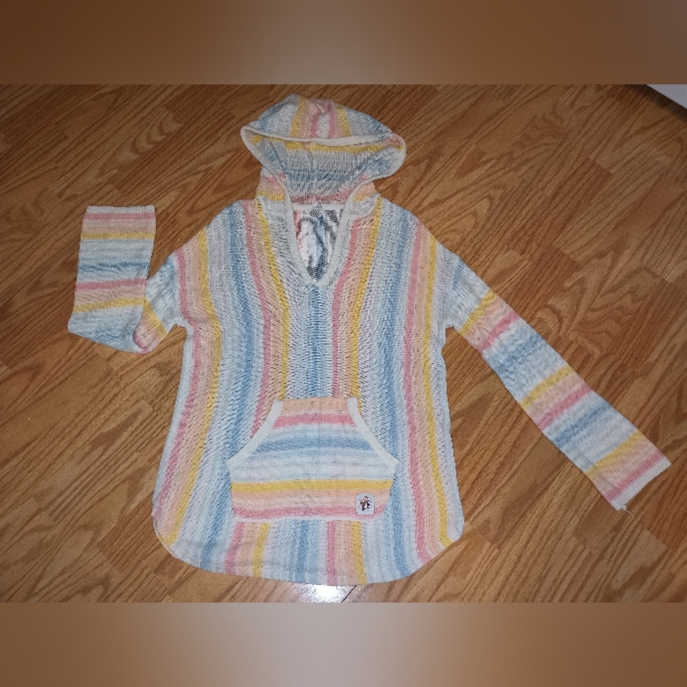Buc-ees Baja Hooded Sweater. Pastel Stripes. Women's M.